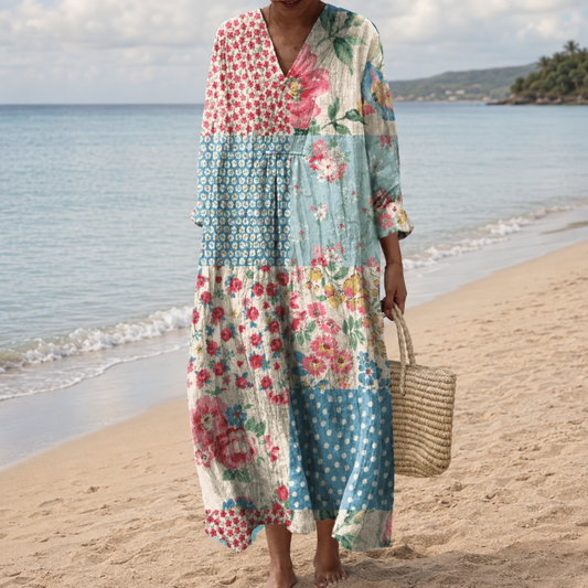 Romana – Pastelna Patchwork midi haljina
