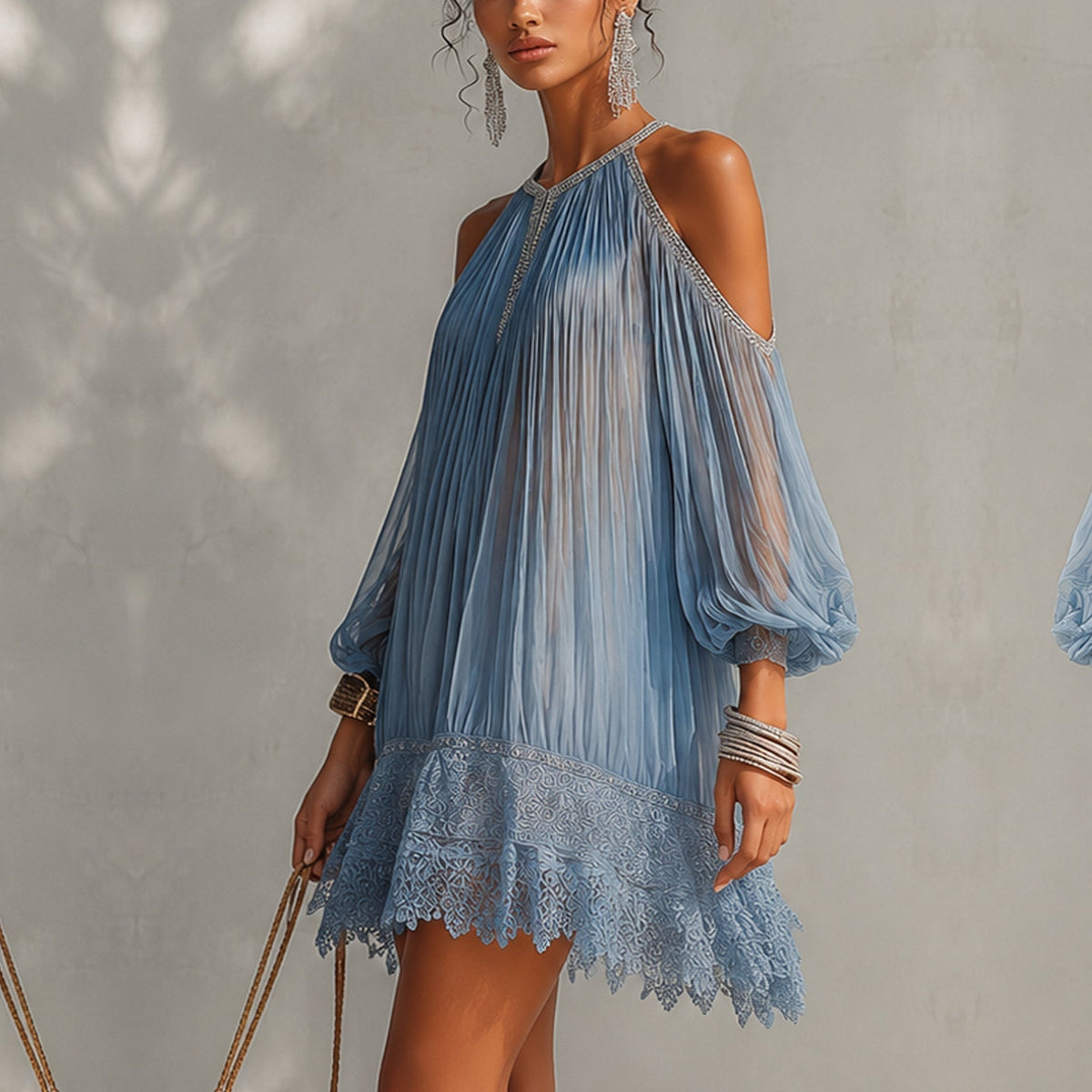 Serafina – Plava Mini Haljina Od Šifona – slika 4