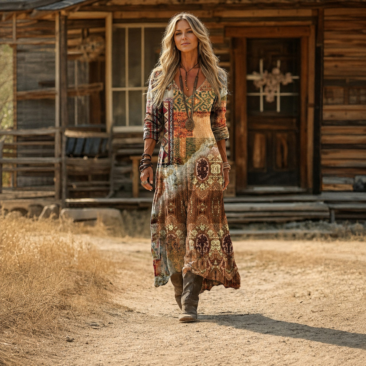 Tamara – Višebojna Patchwork Boho maxi haljina