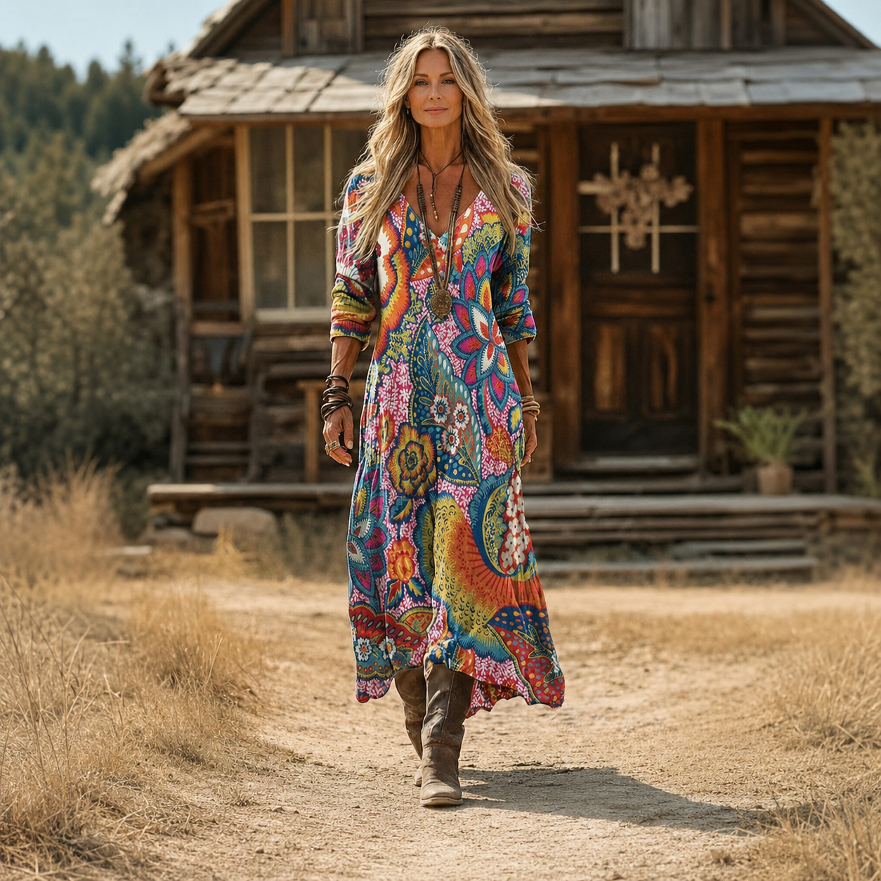 Zala – Živopisna Višebojna Boho maxi haljina