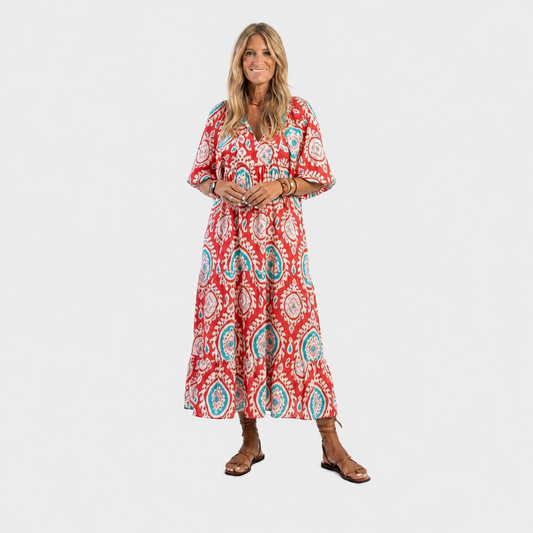 Anja – Crvena Paisley Boho midi haljina